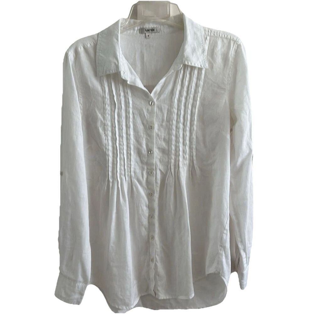 EUC Tyler Boe white 100% Linen Tunic Roll Tab Sleeve Sz 4 small